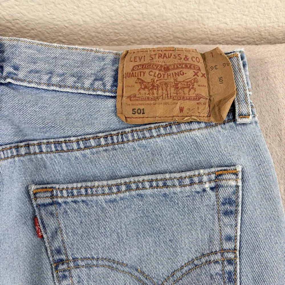 Vintage‎ Levis 501 Jeans Men 34x35 (Tag 36x36) Blue Denim Button Fly Made UK 80s